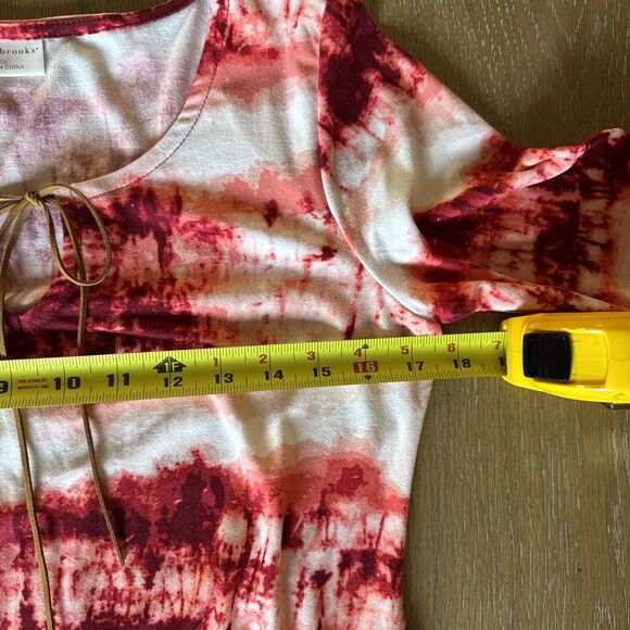 Bobbie Brooks Women’s Small Boho Tie Dye Shirt Bell Sleeve Faux Suede Tie Red - Picture 7 of 13